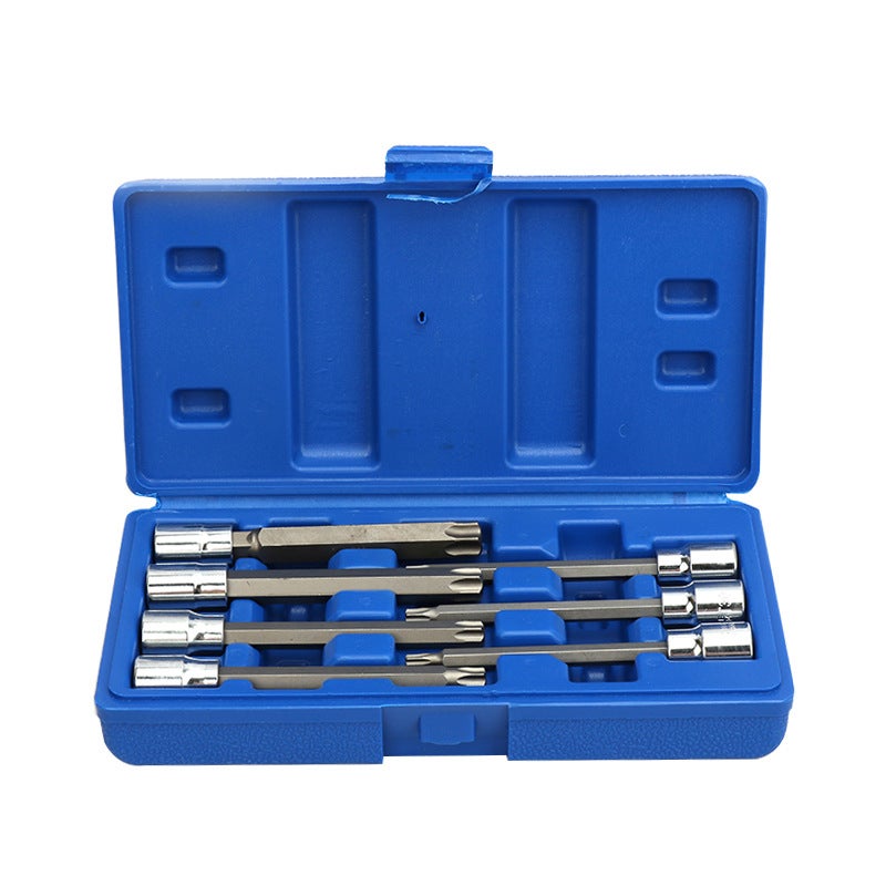 Zestaw 7 kluczy nasadowych Torx, bardzo długich, 3/8" - Rozmiary od T25 do T60 z profesjonalną niebieską walizką