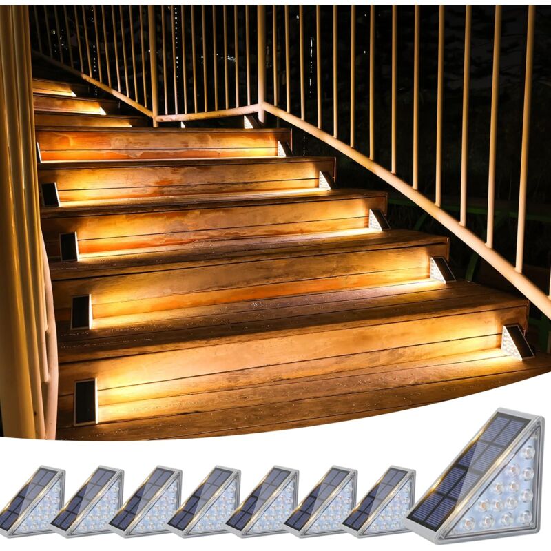 Zestaw 8 wodoodpornych lamp solarnych schodowych IP67, 80 lumenów LED, do ogrodu, schodów, stopni, podjazdów, ganków i tarasów