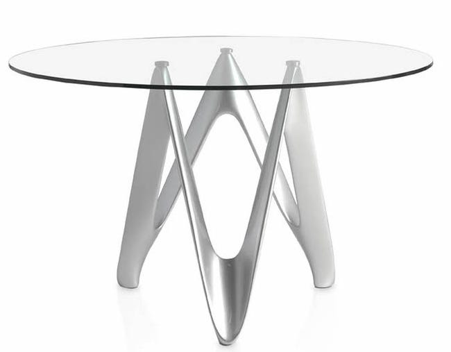 Table ronde design fibre de verre laqué argent Perla-Dimensions D 140 x ...