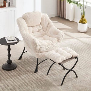 Lazy Chair Con Pouf Pieghevole – Poltrona In Velluto Bordeaux Con Struttura In Metallo, Poggiapiedi E Tasca Portaoggetti, Portata 150 Kg