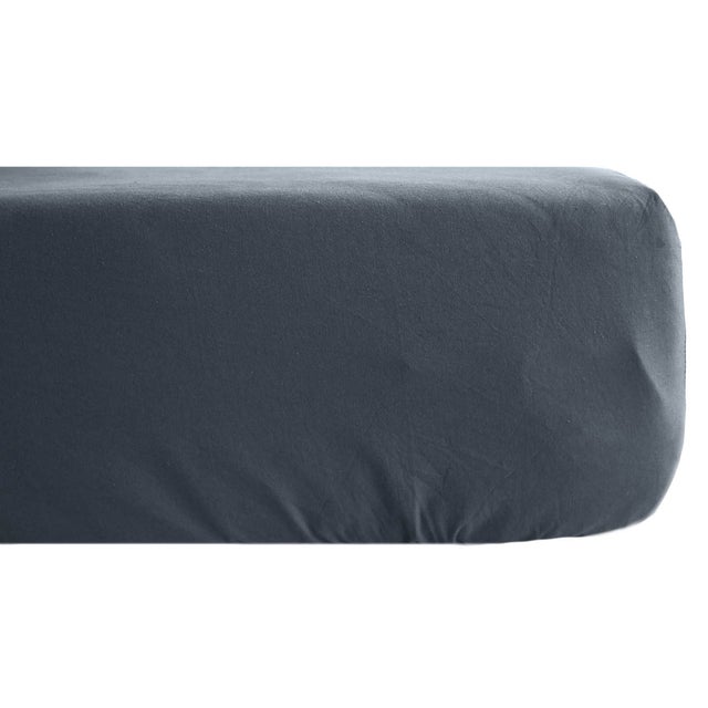 Drap housse PALACE pur coton lavé 140x190 cm bonnet 35 cm uni noir granit