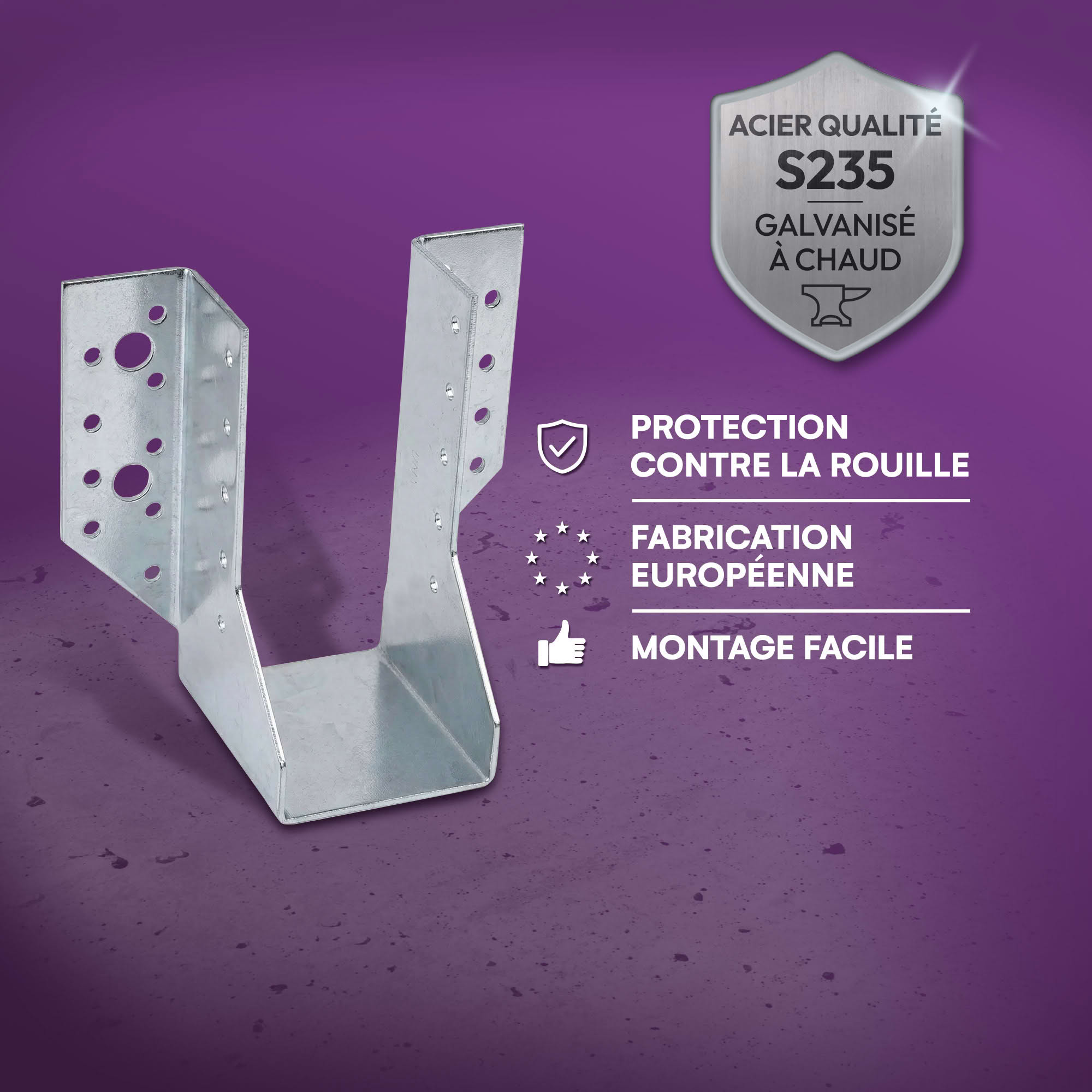 10 Sabots de charpente à ailes extérieures Connecteurs de poutres - Acier galvanisé - Larg 60 x Ht 132 mm - Fabriqué en Europe - 4