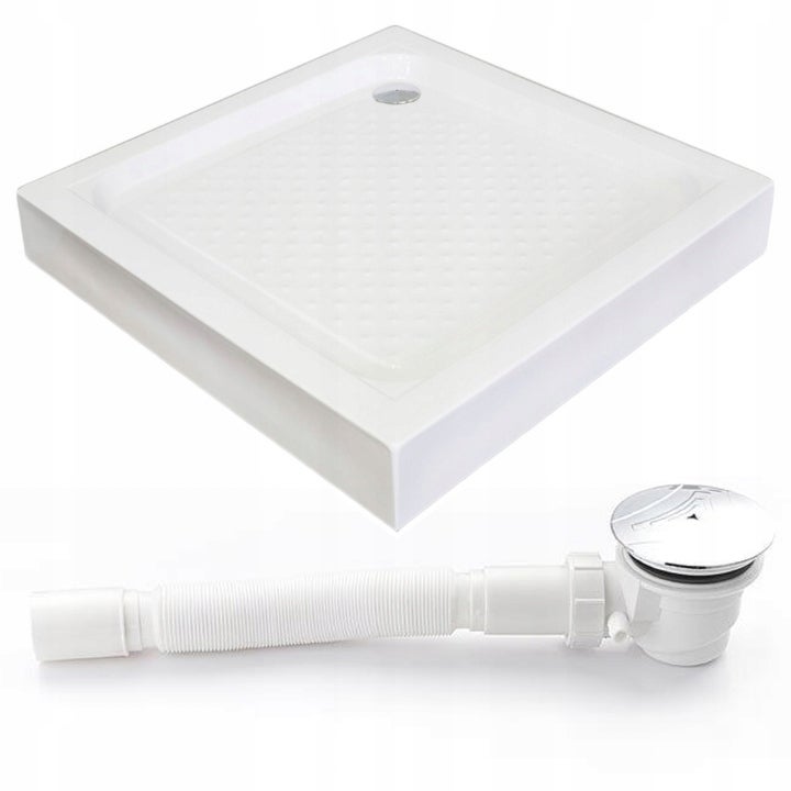 90 CM WZMACNIANY BRODZIK KWADRATOWY DO KABINY NAROŻNY BIAŁY NISKI 15CM PŁYTKI 90x90 CM SYFON