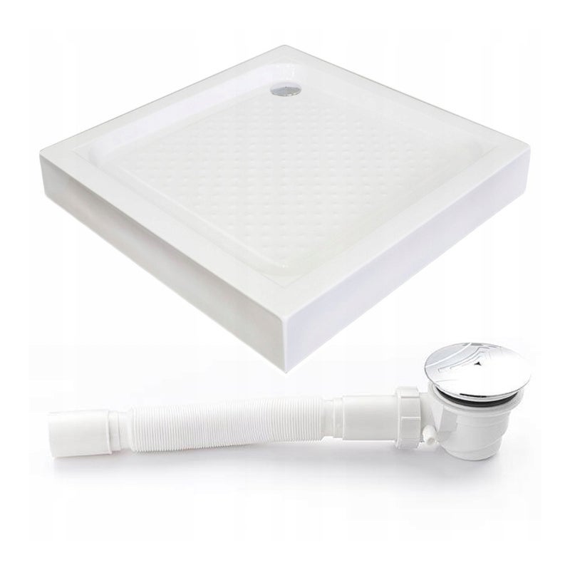 90 CM WZMACNIANY BRODZIK KWADRATOWY DO KABINY NAROŻNY BIAŁY NISKI 15CM PŁYTKI 90x90 CM SYFON