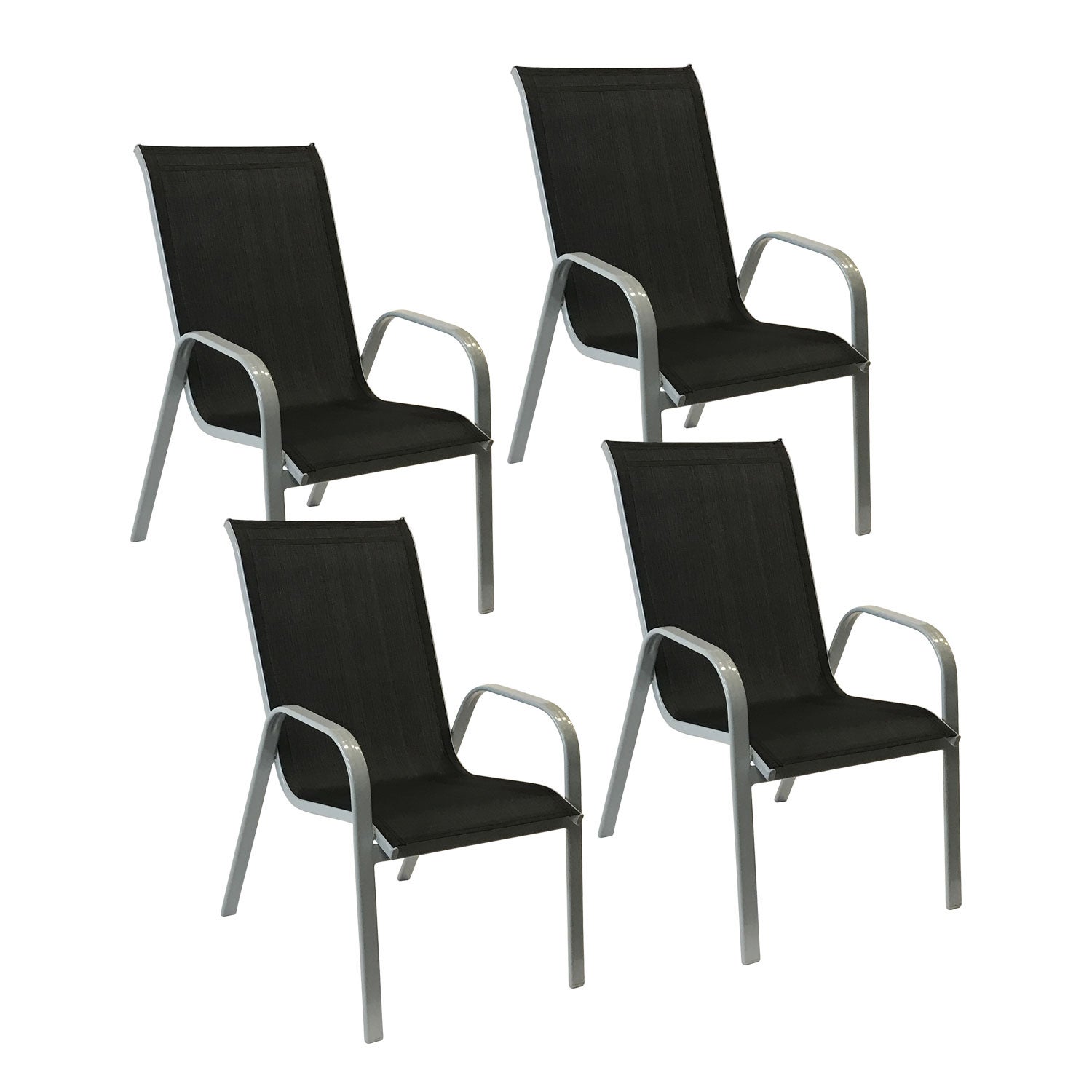 Zestaw 4 czarnych krzeseł textilene MARBELLA - szare aluminium