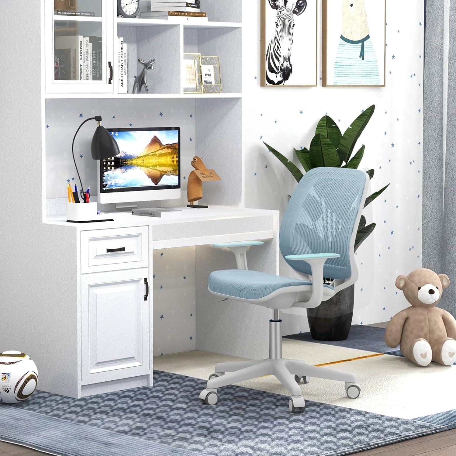 Chaise Bureau Enfant, Chaise d'Étude Ergonomique avec Coussin en Éponge, Hauteur de 43-55 CM, Fauteuil Bureau Bleu pour enfant 6 à 15 Ans, Bleu - 4