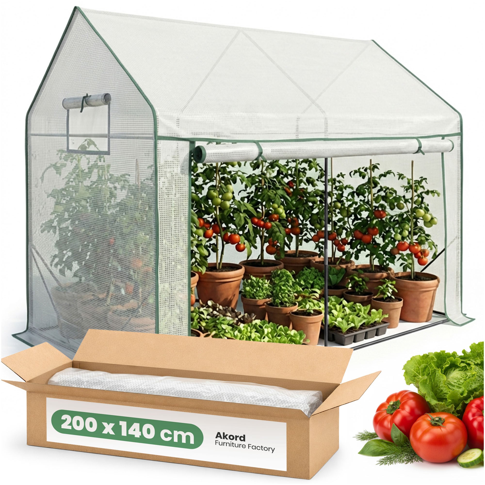 Szklarnia ogrodowa foliowa domek AKORD 1 drzwi 2 okna Biała 200x140x200 cm