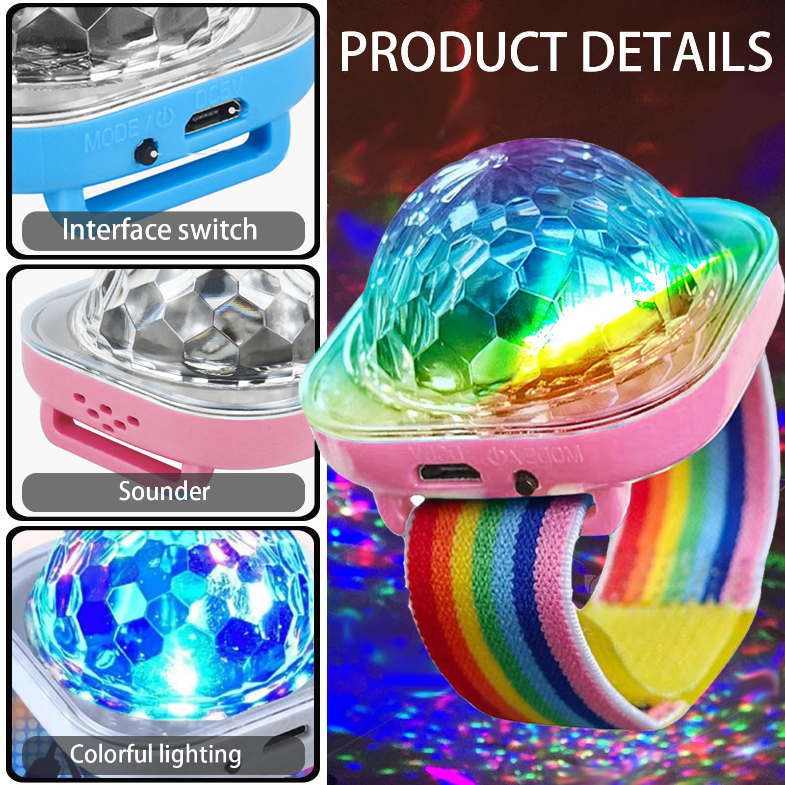 Bracelet Boule Disco LED,Lumière Scénique Portable avec Commande Vocale pour Fêtes,Bars,Clubs,Mariages - Mini Boule Disco pour Enfants - 3