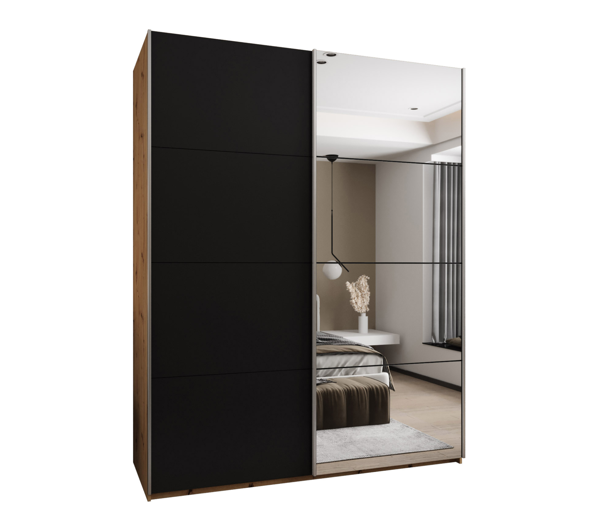 Szafa przesuwna wysoka Lux 3 190 x 64 x 245,5 cm artisan + czarny + u. srebrny - Abiks Meble