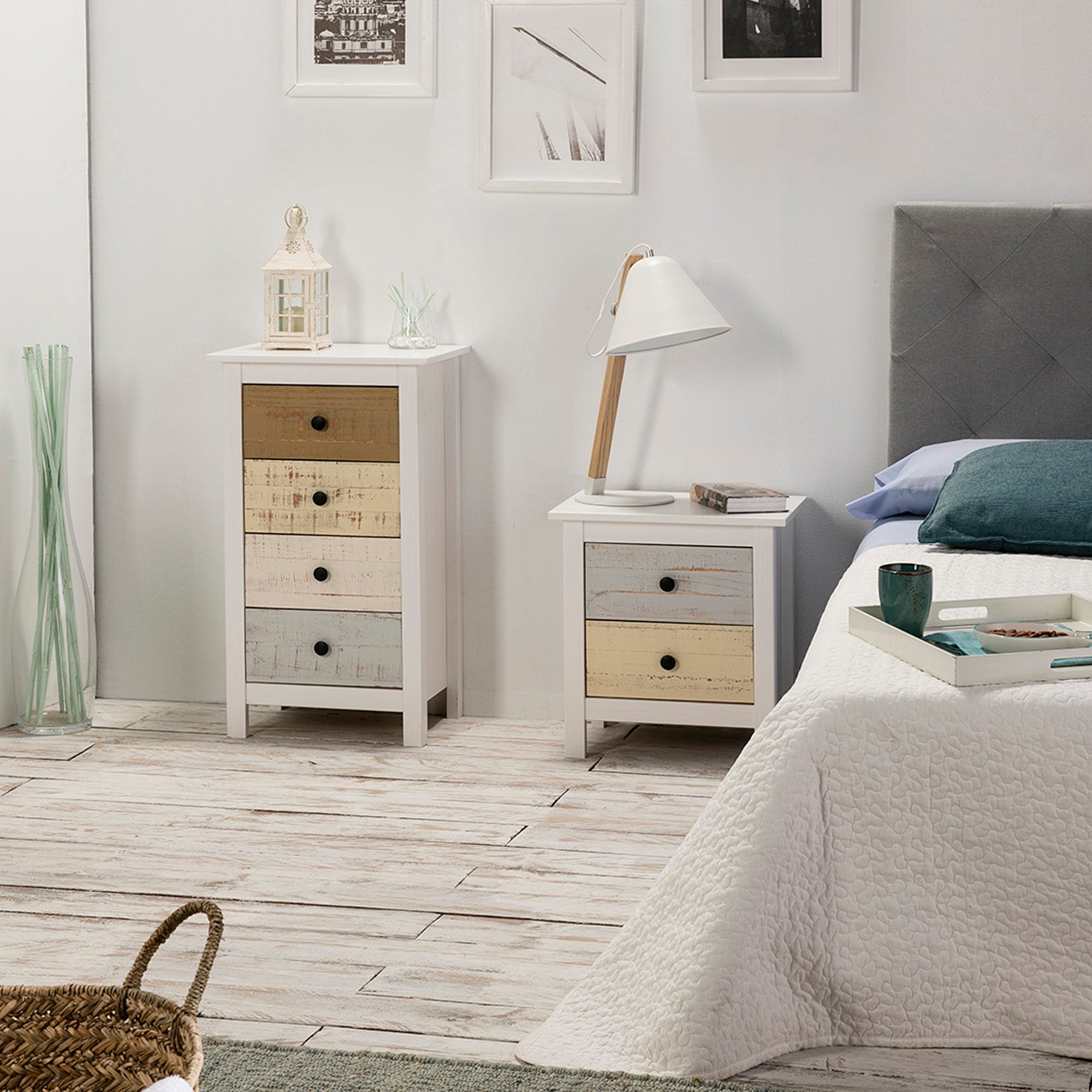 Table de Chevet 2 tiroirs Magda, dans Les tiroirs Blancs et Multicolors - 5