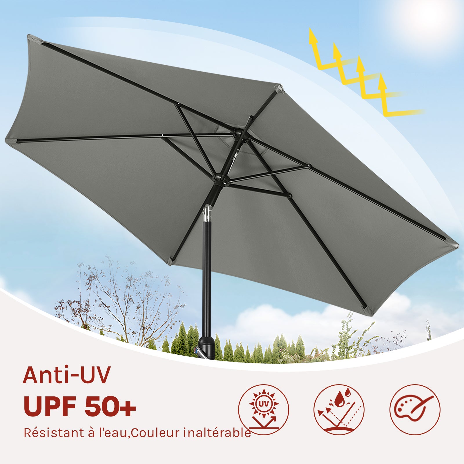 WOLTU Parasol de Jardin, 300cm, Parasol Inclinable avec Manivelle, pour Jardin/Balcon/Terrasse/Plage/Marché, Tissu Anti-UV 180g/m², Gris Foncé - 5