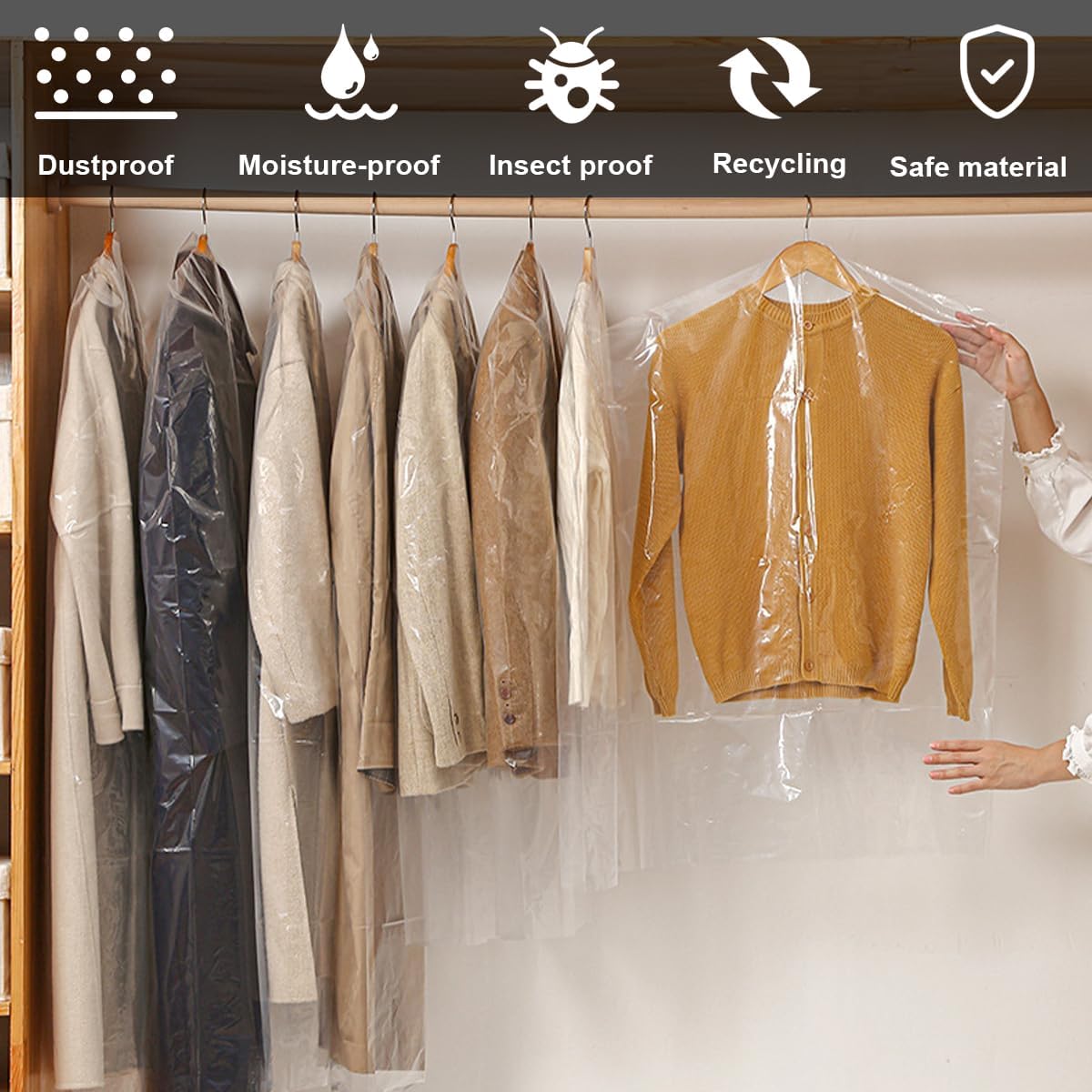 10 Pièces Housses de Vêtements, 55 ×80 cm Transparent Housse Vêtements à Suspendre, Housse Costume, Housses de Protection Anti-Poussière - 5