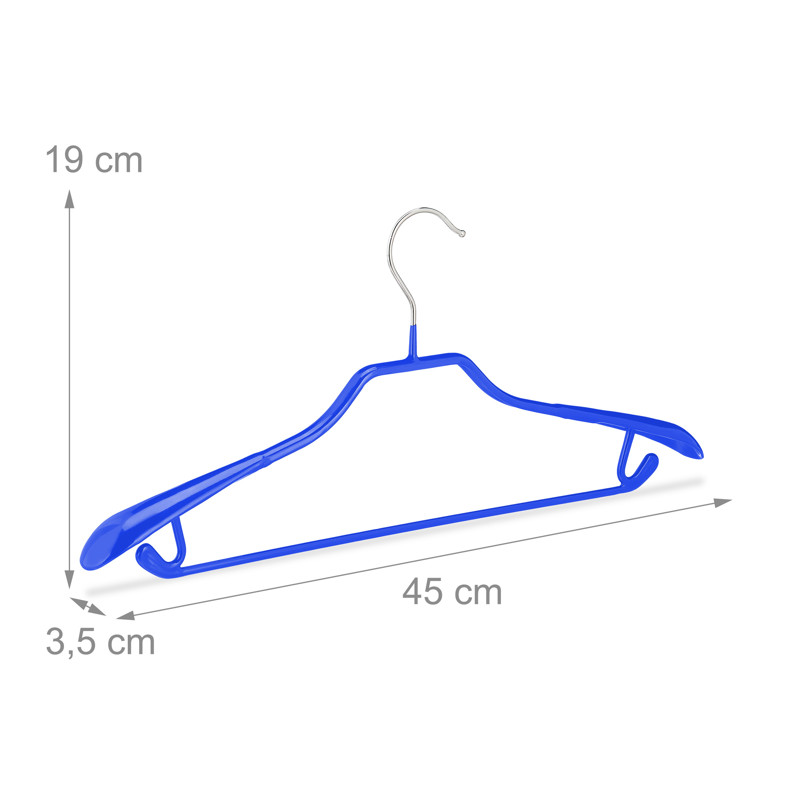 20x Cintres antidérapants, pour costumes, support d’épaules large, traverse pantalon, crochets, bleu - 4
