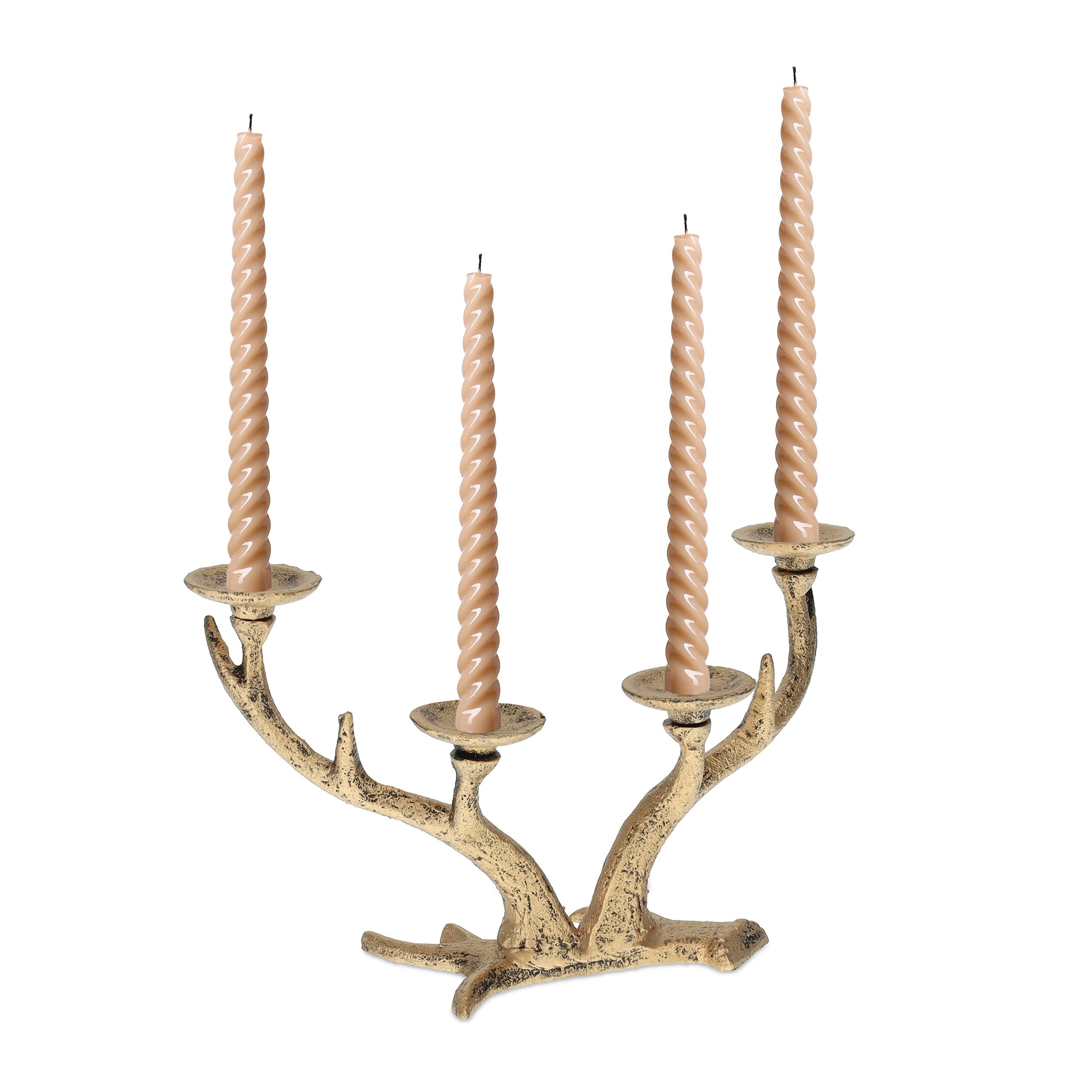 Chandelier Élégant en Bois de Cerf Véritable pour 3 Bougies