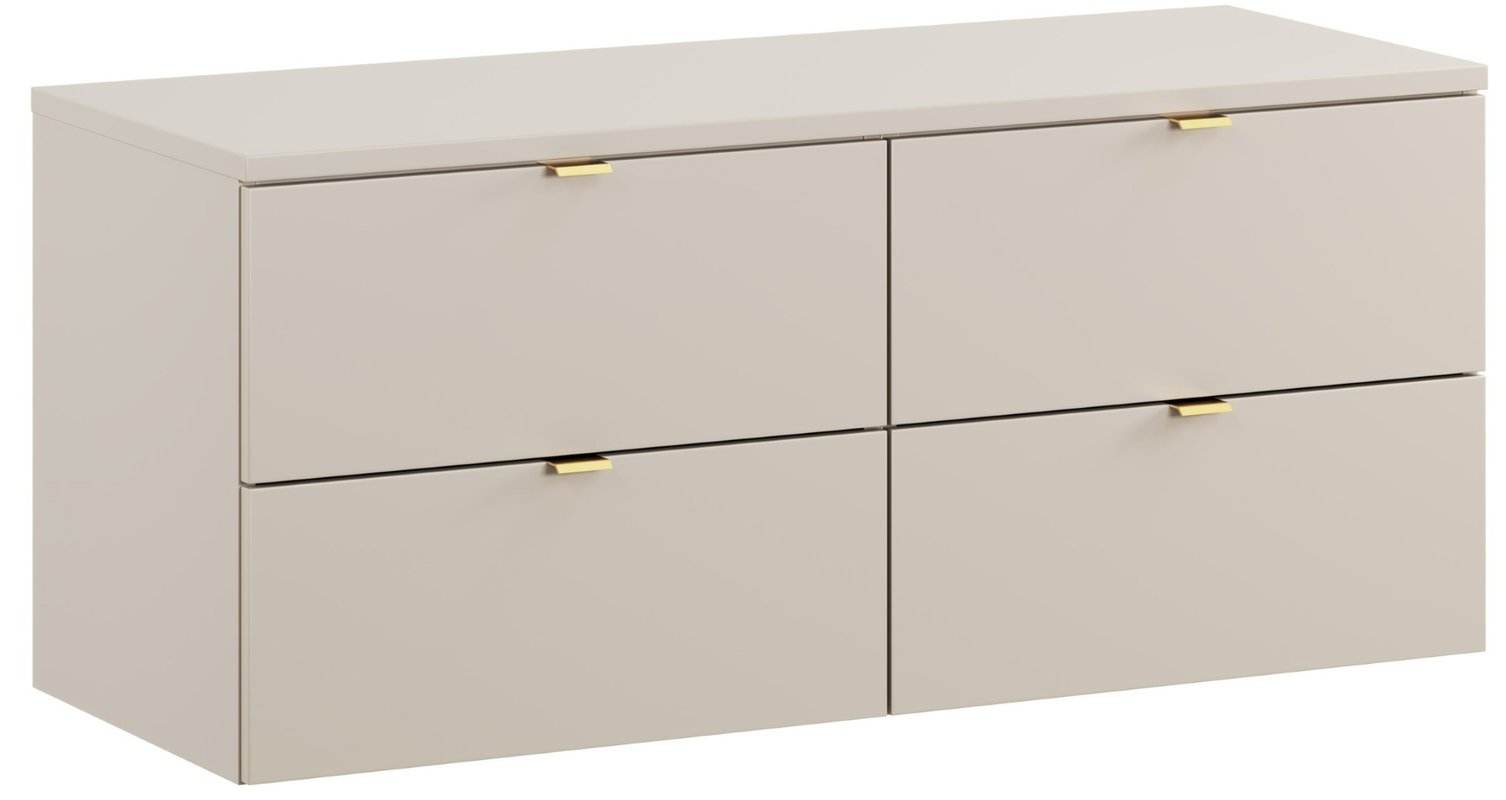 Kaszmirowa szafka łazienkowa pod umywalkę z blatem DALIA 120 cm wisząca 4 szuflady MDF