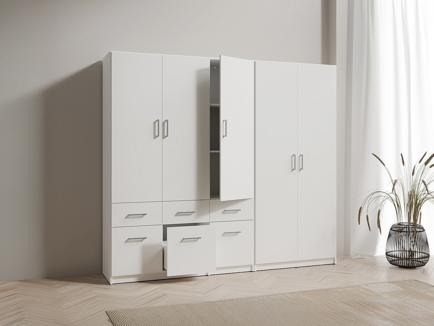 Szafa 5-drzwiowa z 6 szufladami - szer. 228 cm - Biały - BELOMY