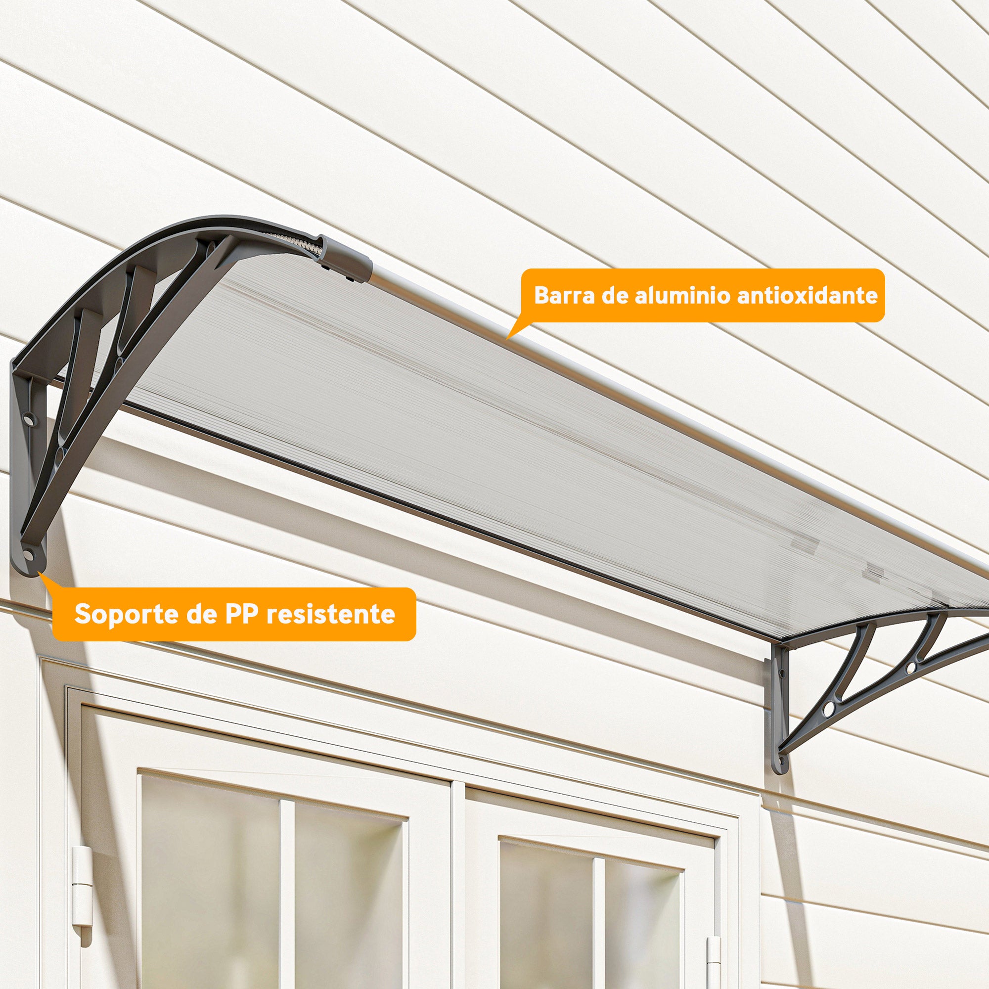 Marquise exterior em policarbonato Outsunny 110x60x20 cm transparente - 8