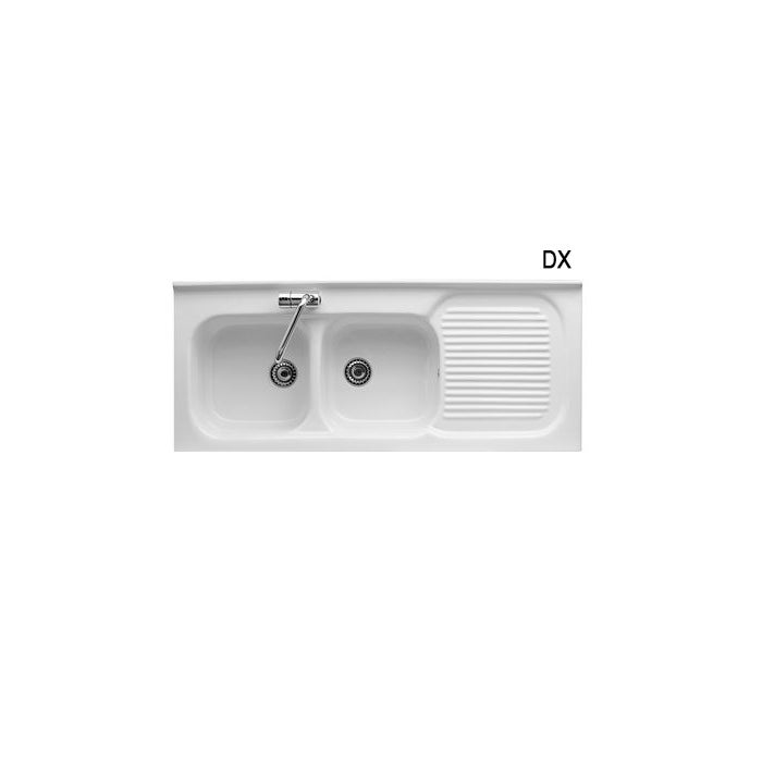 Fregadero empotrado cerámico 2 bandejas escurridor derecho 120 cm