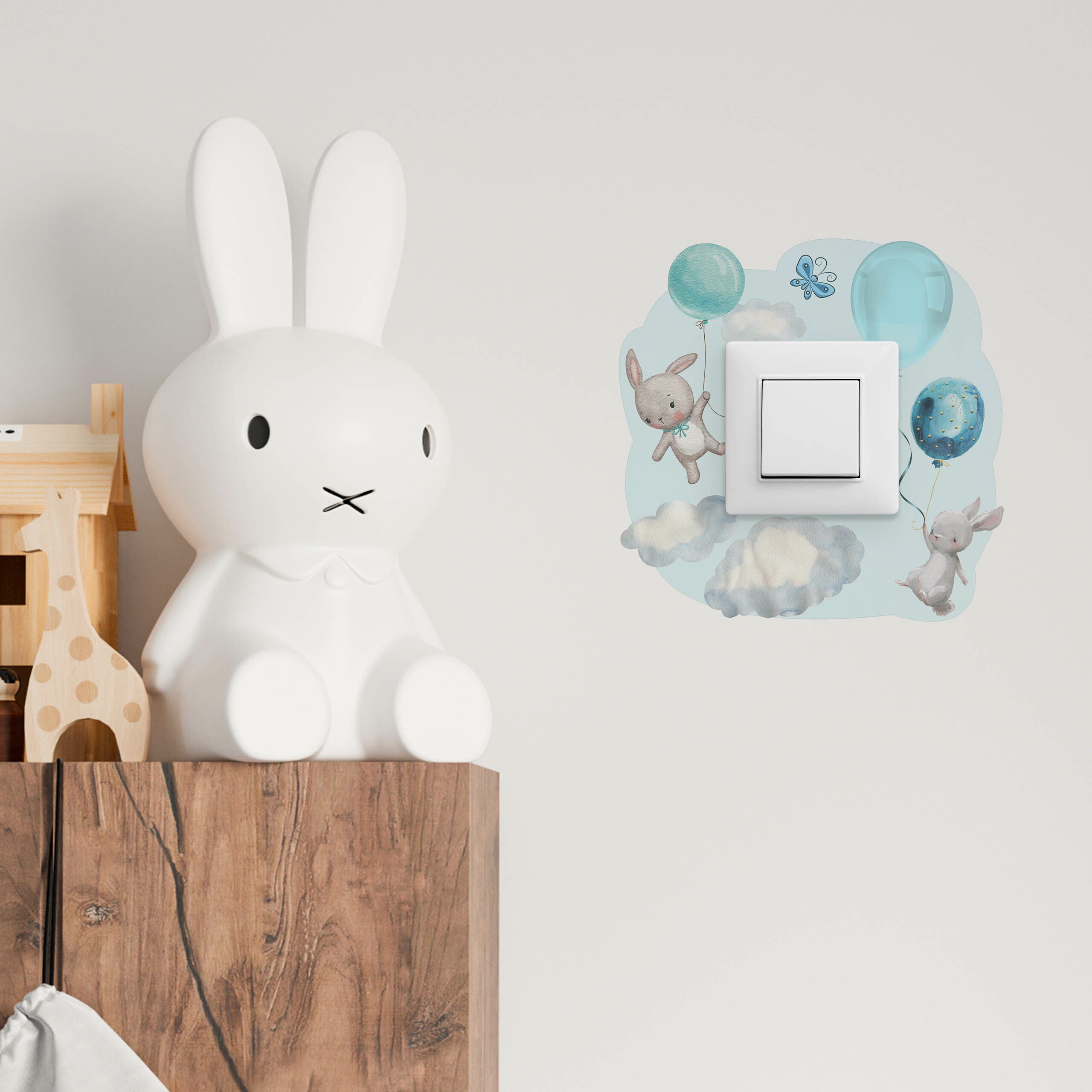 Adesivo per Interruttore CONIGLI Nuvole Palloncini 20x20 cm - 4
