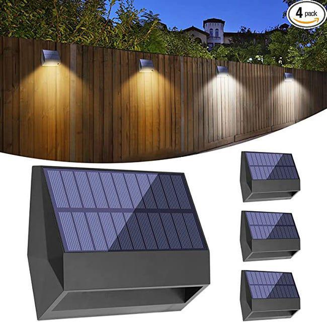 Zestaw 4 Lamp Solarnych do Ogrodzenia, Wodoodporne Ip65, Zewnętrzne Lampki na Taras, Podwórko, Balustrady, Ściany, Schody, Patio