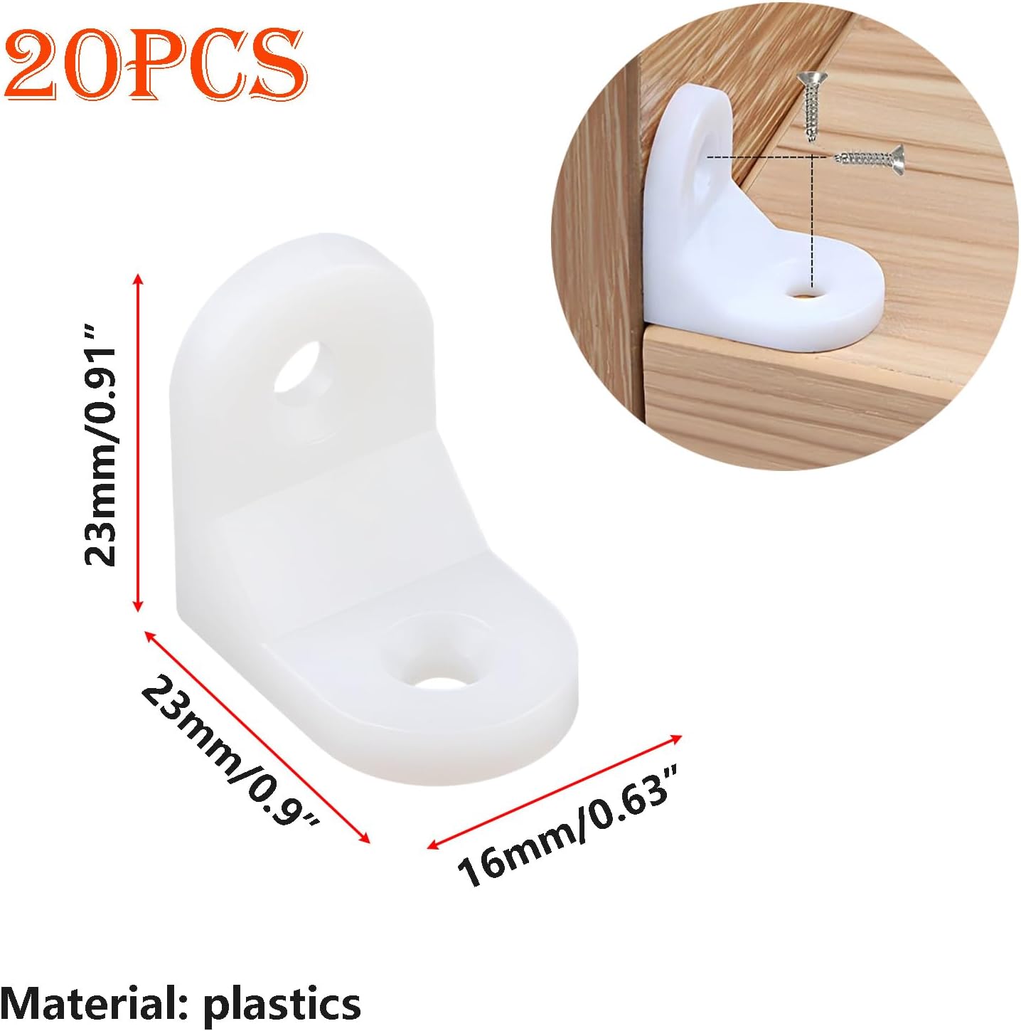 Angolo 42mm Bianco Staffe Angolo Plastica 100pz - 42x20x20mm, Bianco, Per Riparazione Mobili Rinforzo Mobili