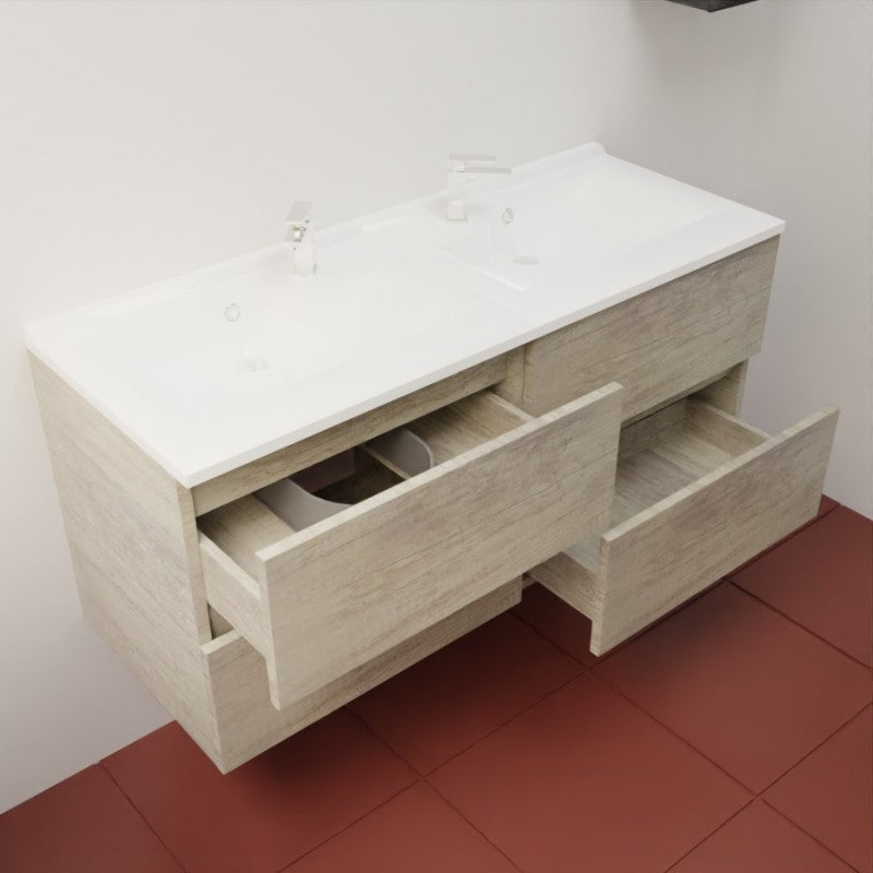 Meuble double vasque 120 cm ROSALY INOX- Bois- Plan vasque en Résine - 5