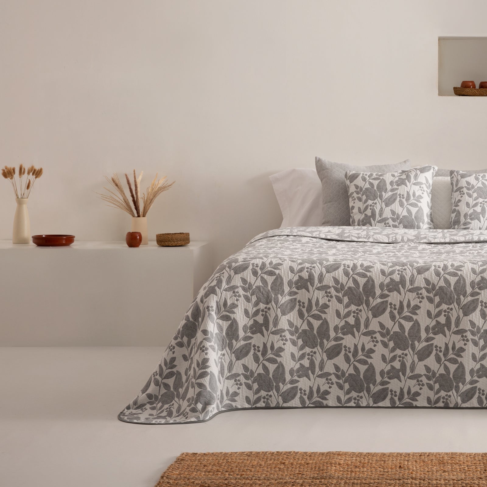Colcha cama 105 cm leve entretempo primavera verão Floral jacquard algodão respirável, 200x270 cm, cor Cinza - 5