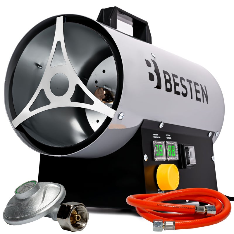 Nagrzewnica gazowa 30 kW – termostat, LCD, 640 m³/h, reduktor + wąż BESTEN BE0002890