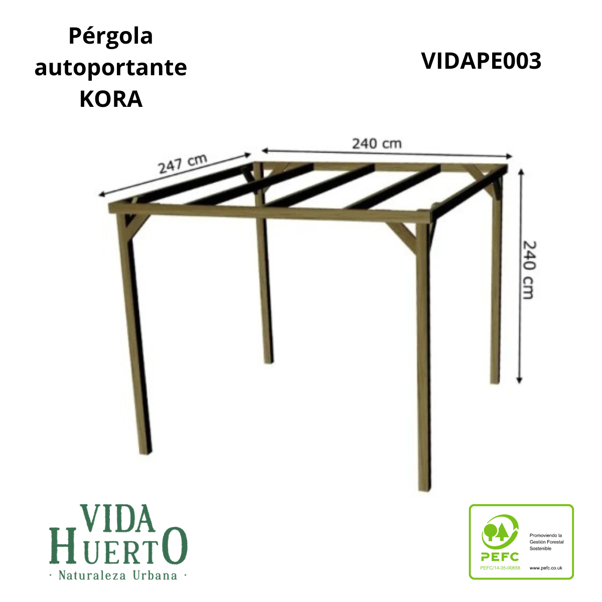Pérgola Autoportante Kora Vidahuerto Madera De Pino Tratada 240x240x240 Cm - 6