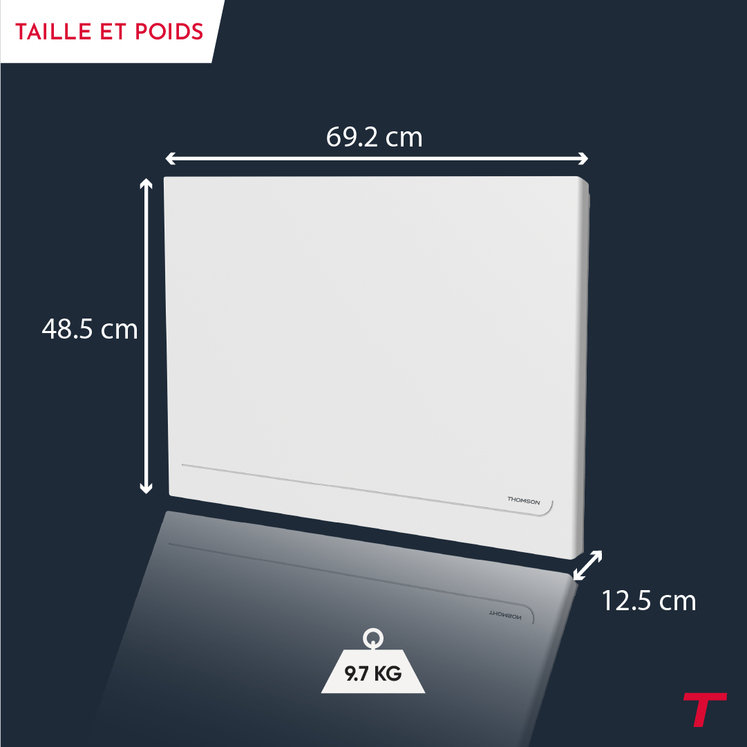 Radiateur électrique fixe connecté WiFi à inertie sèche céramique avec thermostat interchangeable 1000W THOMSON MILLA horizontal blanc - 4