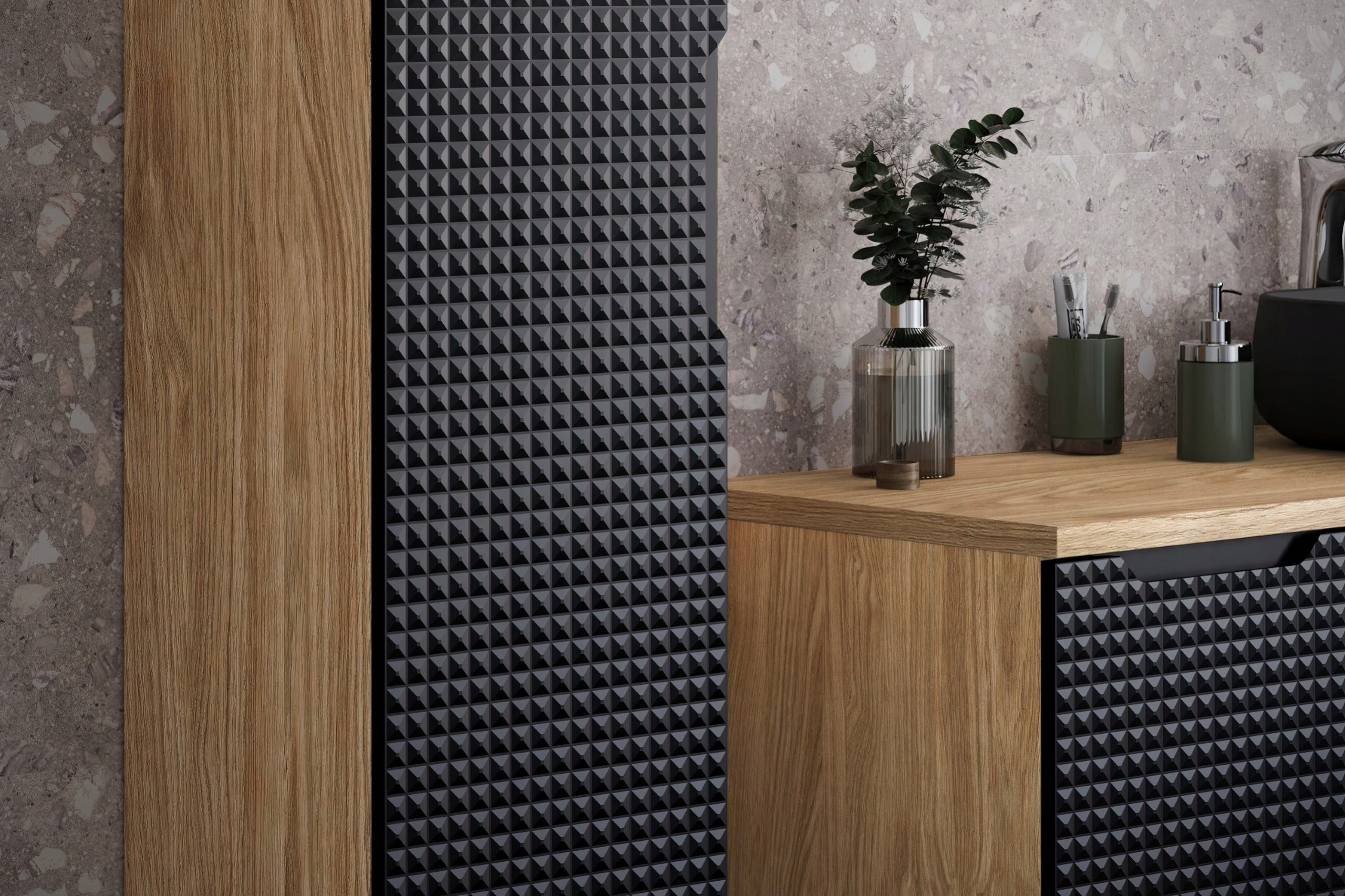 Szafka łazienkowa LUXOR 60 cm czarna dąb olejowany front 3D MDF wisząca - 8