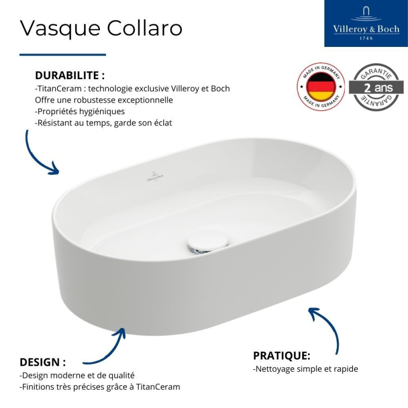 Vasque a poser ovale VILLEROY ET BOCH Collaro Blanc - 3