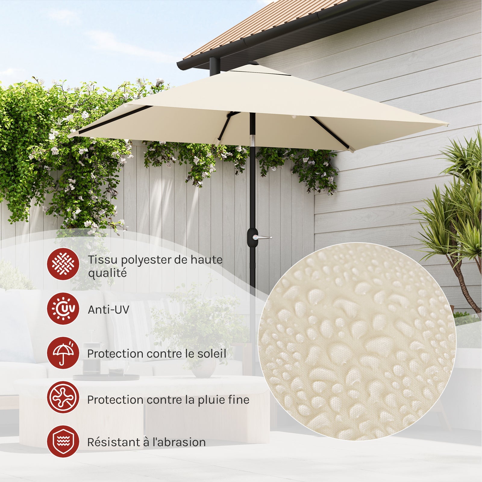 Parasol de Jardin Inclinable WOLTU, Parasol Rectangulaire inclinable de Jardin, 206x135cm, Beige - 2