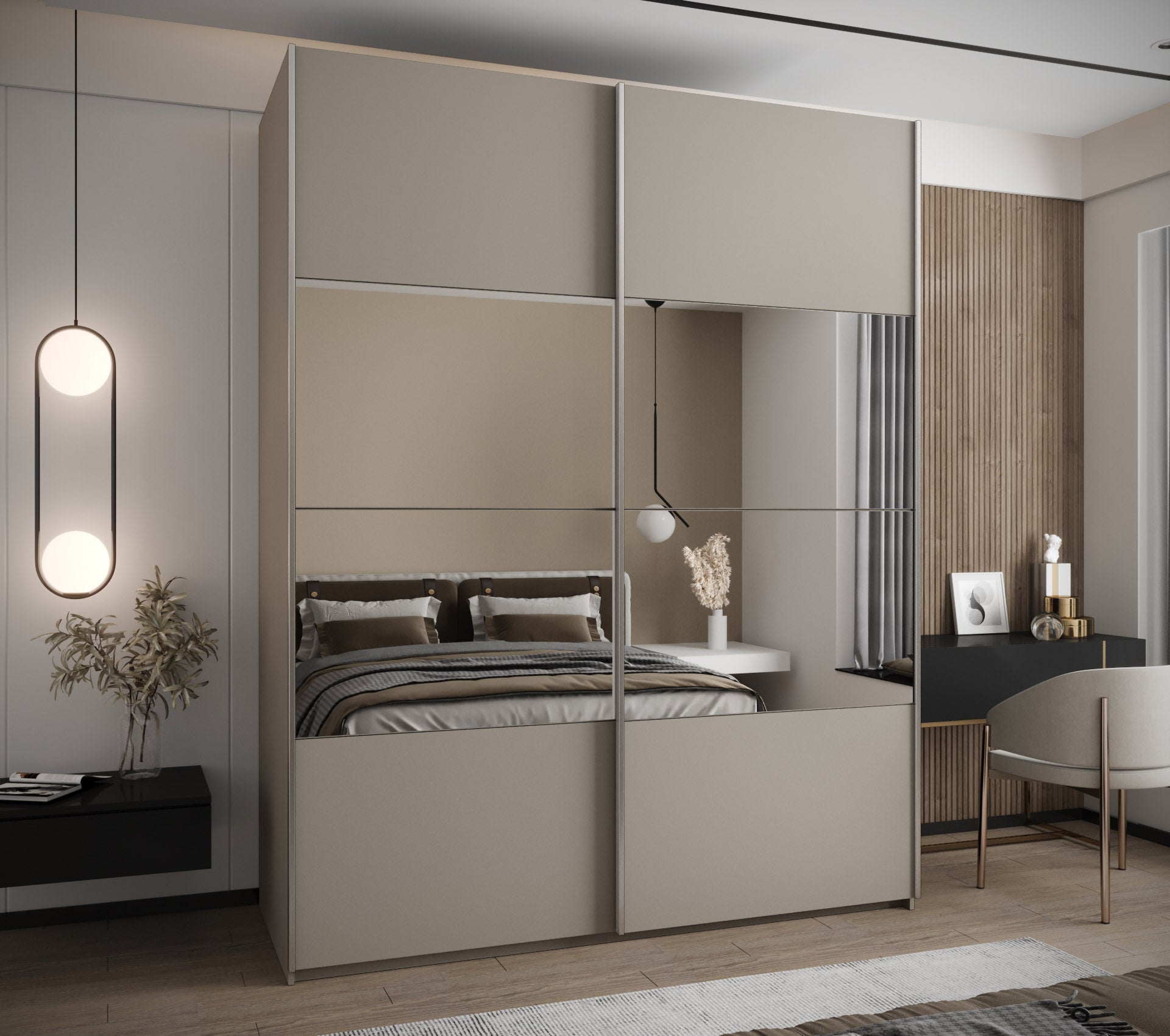 Szafa przesuwna wysoka Lux 4 200 x 64 x 245,5 cm kaszmir + kaszmir + u. srebrny - Abiks Meble - 2
