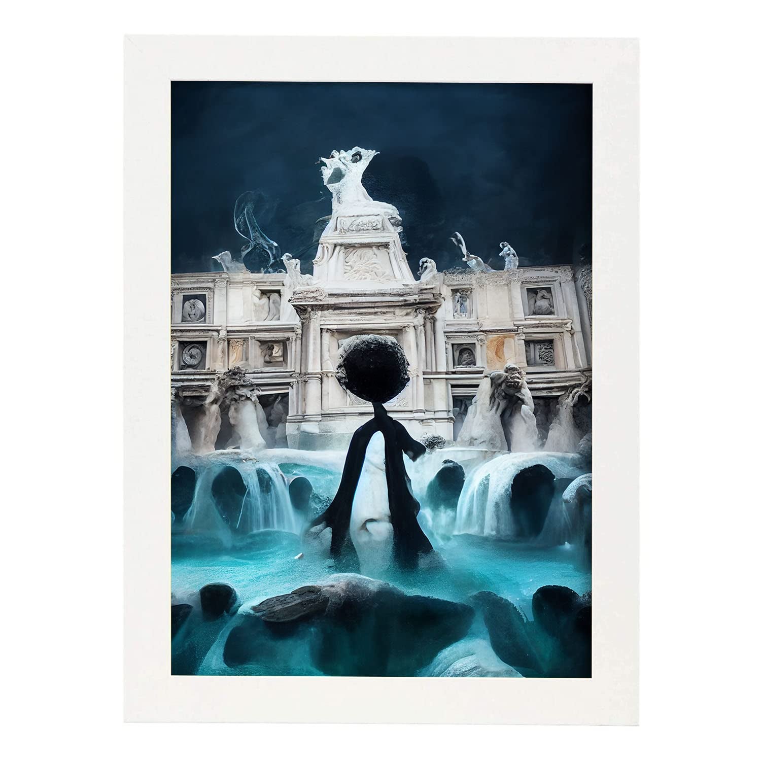 Nacnic lámina fontana di trevi compasivo al estilo de t burton ilustraciones de monumentos ciudades paises inspiradas a3 marco blanco