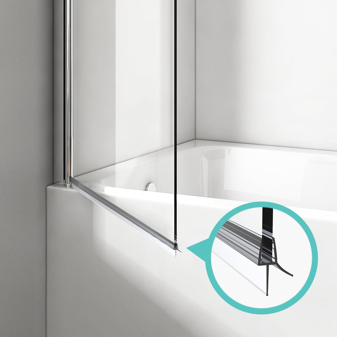 EMKE Pare de baignoire en 6 mm verre securit Paroi de douche pour baignoire 70 x 140 cm Revêtement Nano facile à nettoyer - 7