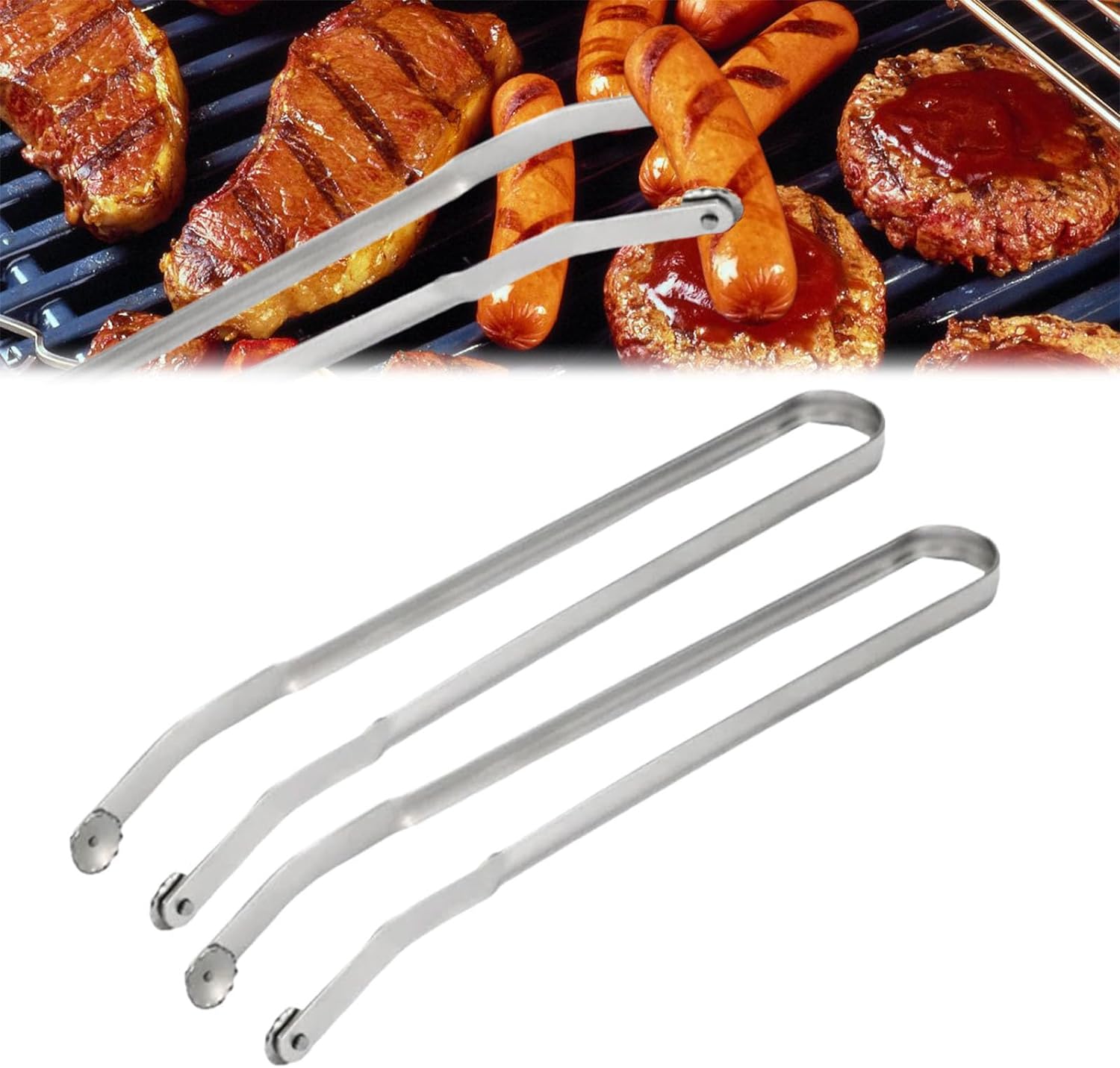 2 szt. długich szpatułek do grilla 38 cm, obracak do kiełbasek, szczypce kuchenne ze stali nierdzewnej, szczypce do grilla, akcesoria do grilla