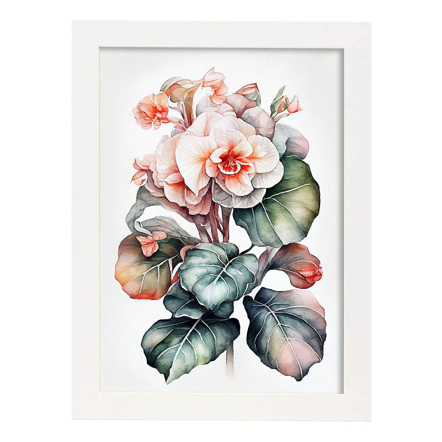 Nacnic poster de begonia estilo nórdico ilustraciones de botánica con flores y plantas en acuarela diseño moderno y a3 con marco blancos