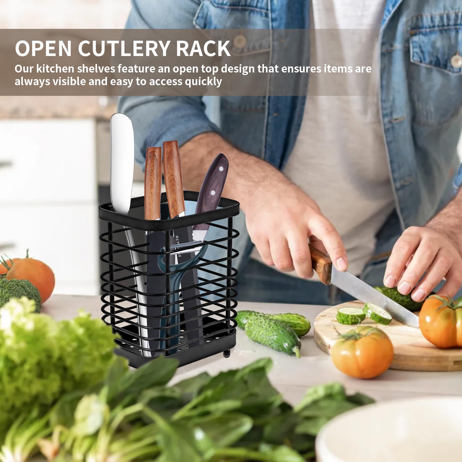 Porta Bacchette Minimalista In Acciaio Inox Con Fori Di Drenaggio – Contenitore Per Utensili Da Cucina – 10x10x13 Cm