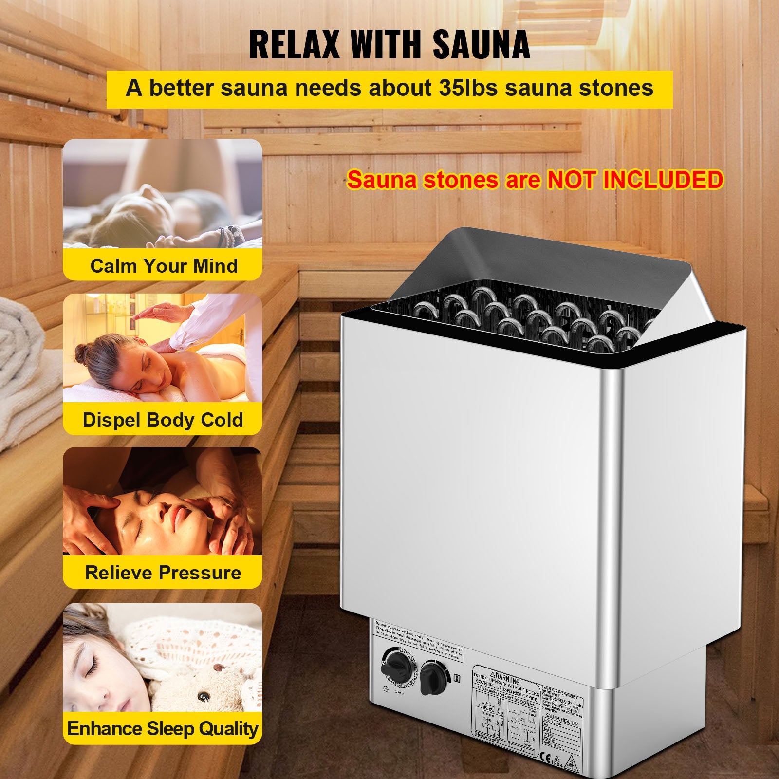Poêle de Sauna Électrique 9 kW SucceBuy, Chauffage Triphasé 380-415 V pour Cabine 9-13 m³, Thermostat Intégré - 8