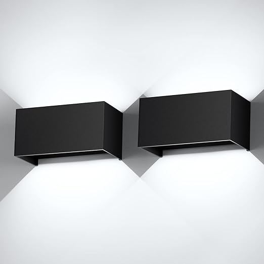 2 sztuki 24W LED Lampy ścienne do wnętrz, Wodoodporne IP65, Regulowany kąt wiązki, 6000K Zimna biel
