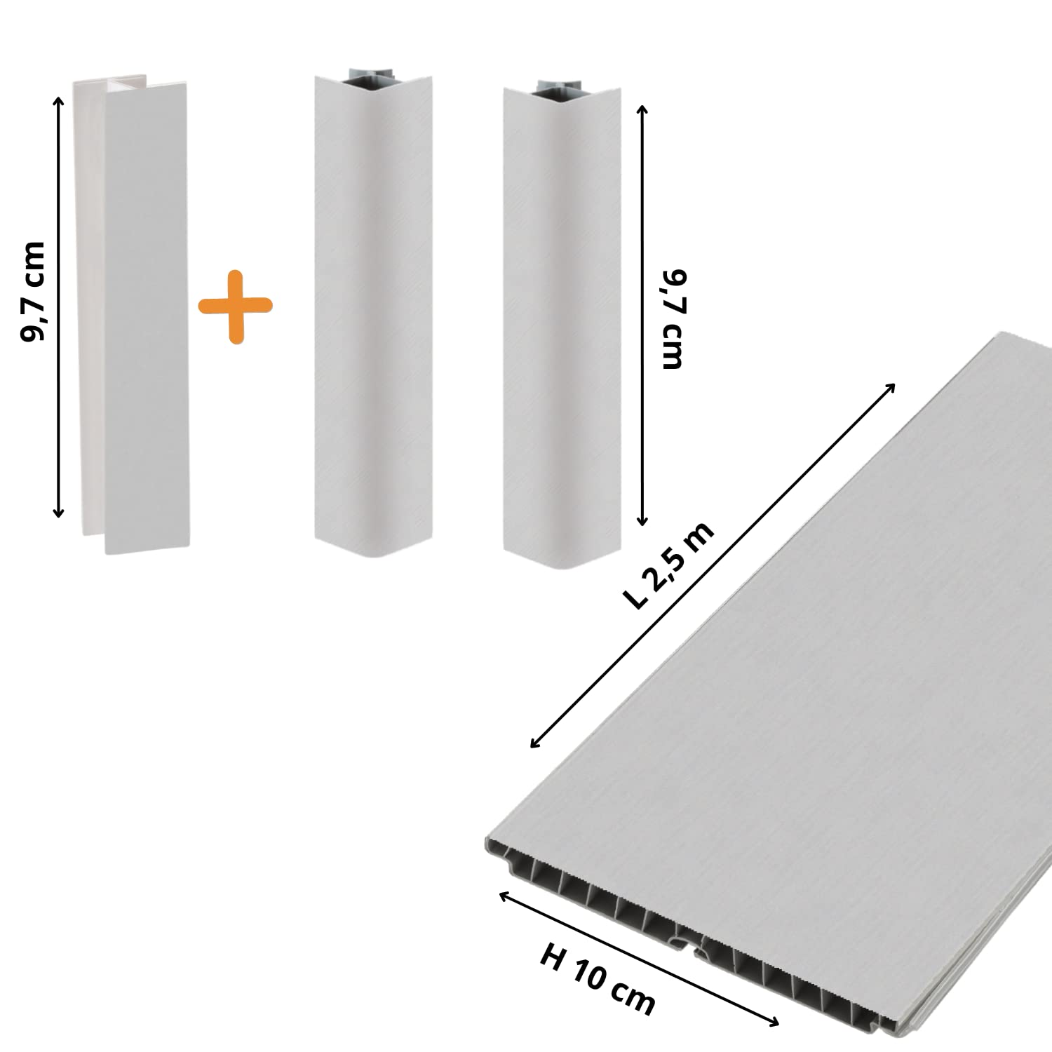 Plinthe de cuisine - Profilé de plinthe en PVC L 2,5m + Accessoires (2 Cornières 90° + 1 Joint) Made in Italy (Couleur : Aluminium, H : 100mm) - 2