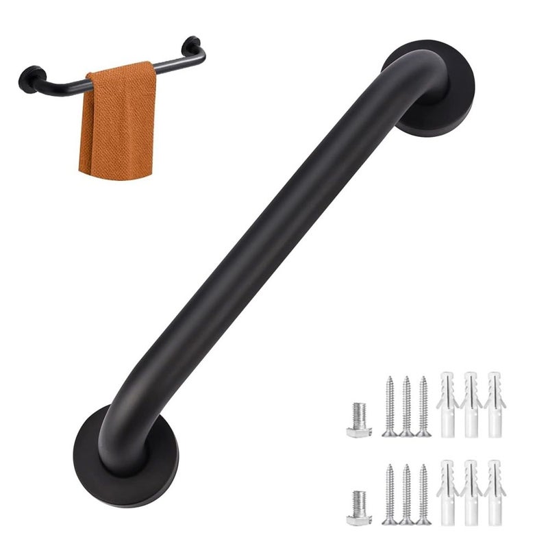 Uchwyt łazienkowy bez barier, 30 cm, stal nierdzewna, kolor czarny, udźwig 300 funtów