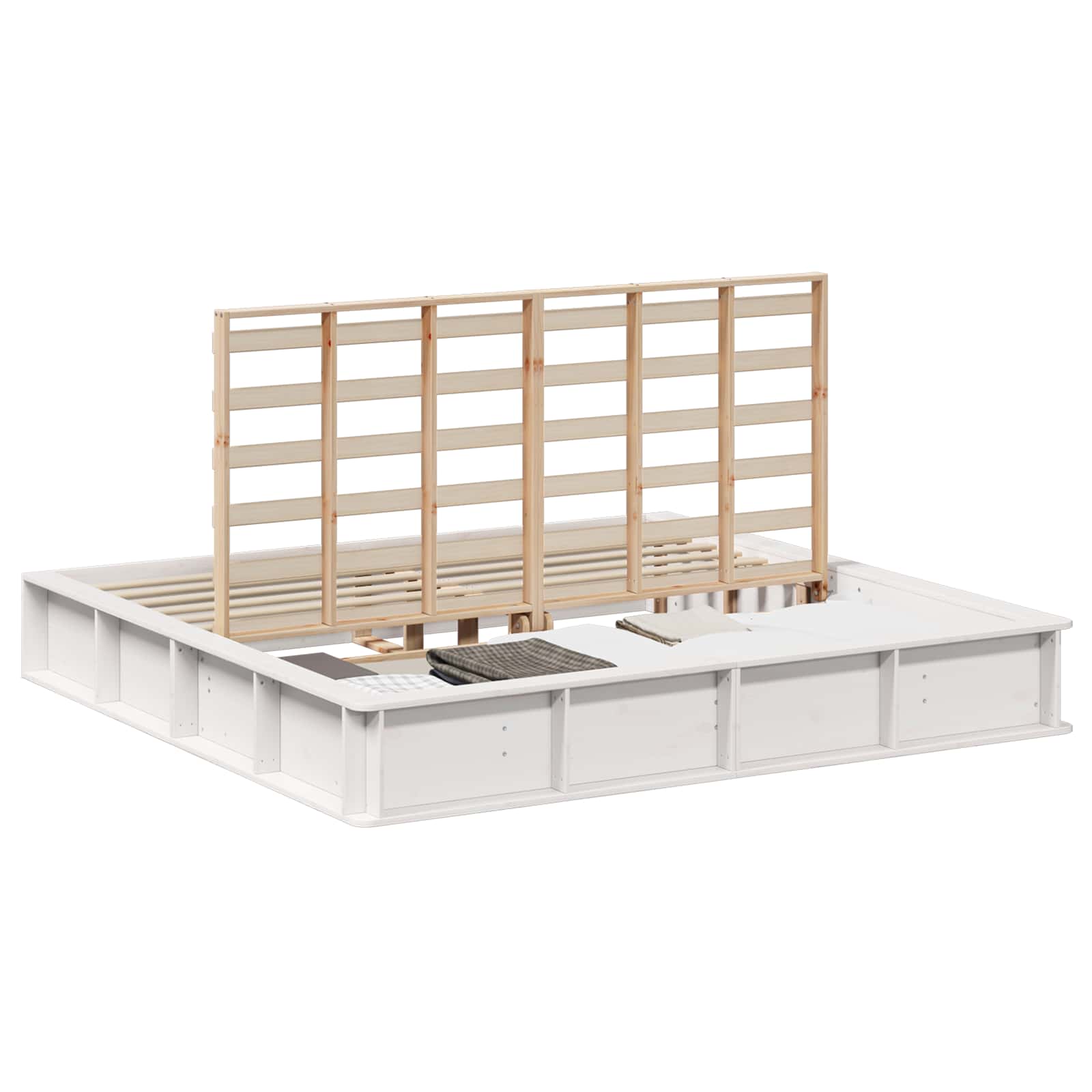 Cadre de lit blanc en bois de pin massif pour la chambre, 180 × 200 cm - 2