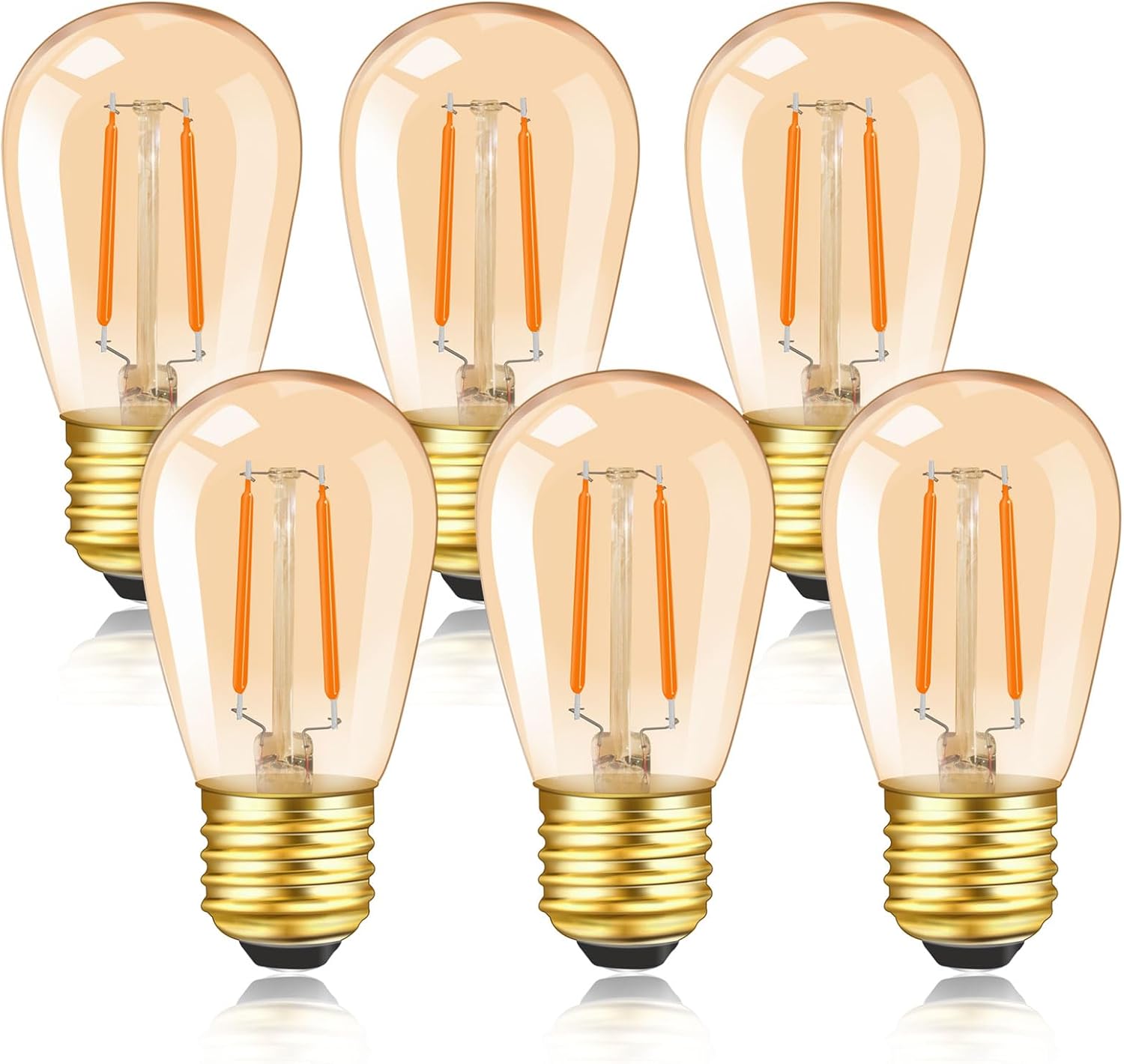 Żarówka LED Vintage E27 S14 - 1W, Zamiennik Żarówki 10W, Zestaw 6 Sztuk, Ciepła Biel 2200K, Styl Retro