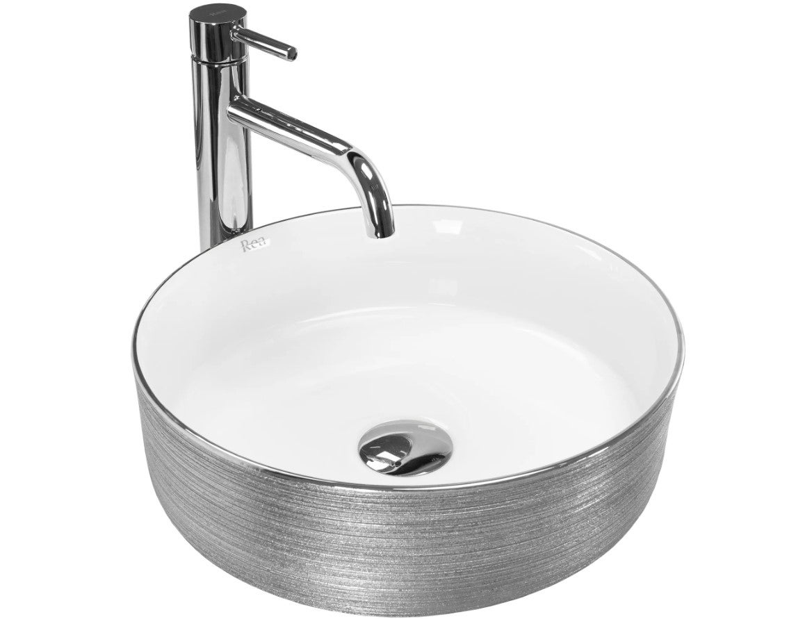 Umywalka Nablatowa Rea Sami Biały Szary 36 X 36