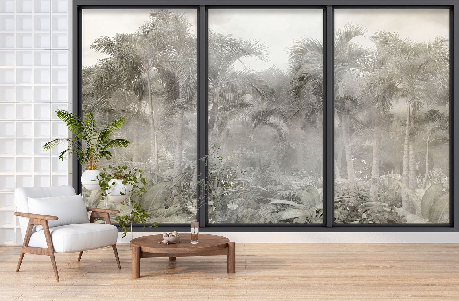 Papier peint panoramique intissé décoratif Trompe l'oeil baie vitrée - Jungle - L195 cm x H117 cm - 3
