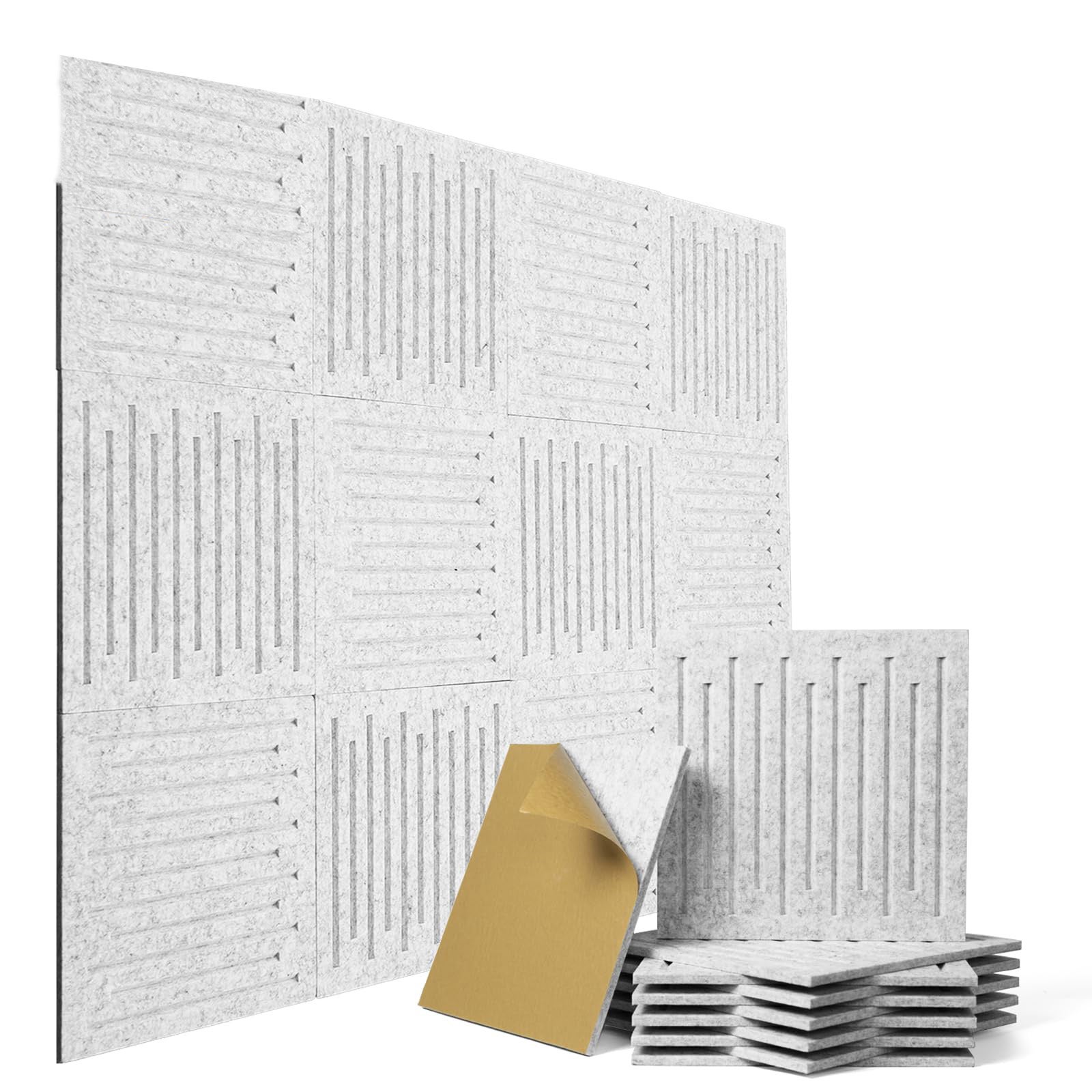 12pcs dźwiękochłonnych paneli ściennych z włókna poliestrowego, panele ścienne samoprzylepne o wysokiej gęstości, 30 cm x 30 cm x 9 mm, srebrnoszary