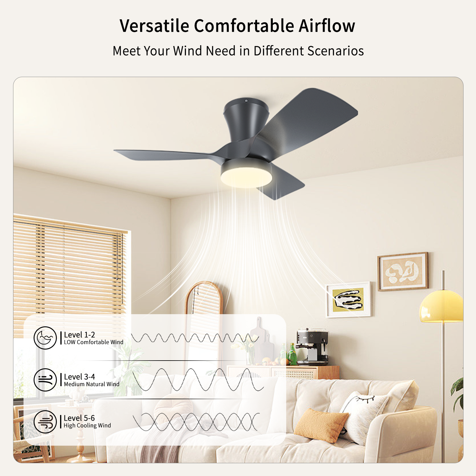Ventilador de techo con luz silencioso DC 20W con mando WiFi/ APP ø84 cm, luz CCT 3 aspas, 6 velocidades, modo verano/invierno, brisa, temporizador - 2