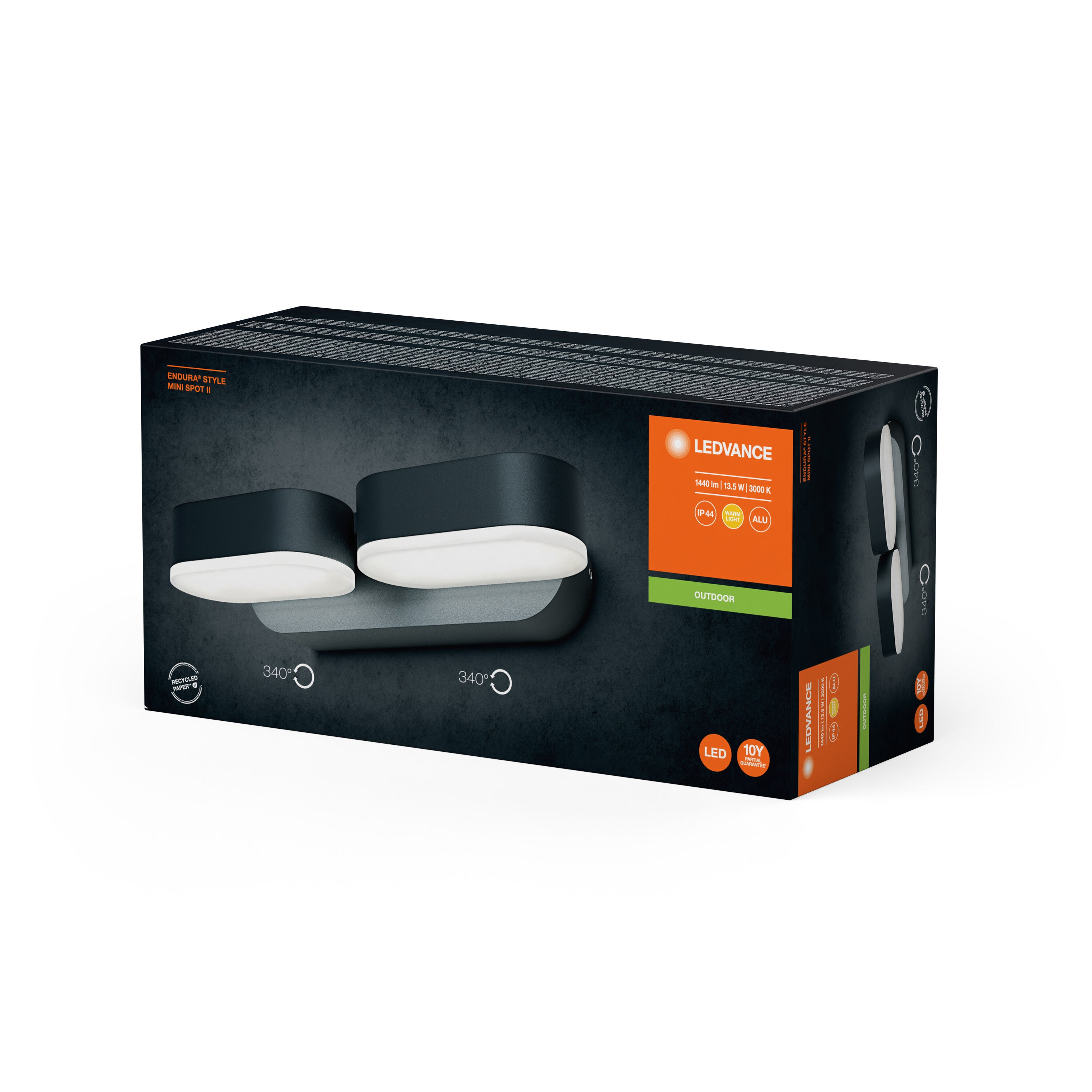 Mur et plafonnier LEDVANCE LED, luminaire pour applications extérieures, blanc chaud, 100,0 mm x 230.0 mm x 54.0 mm, mini-spot ENDURA STYLE - 2